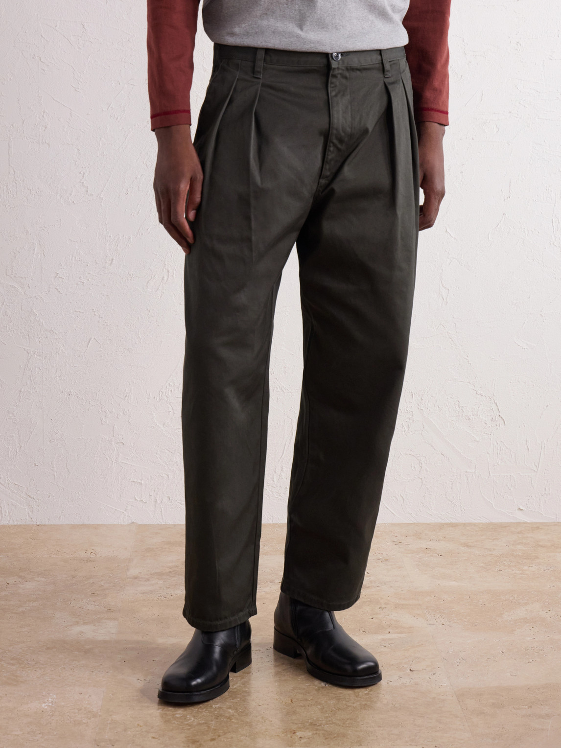 Straight-Leg Pleated Cotton-Twill Trousers