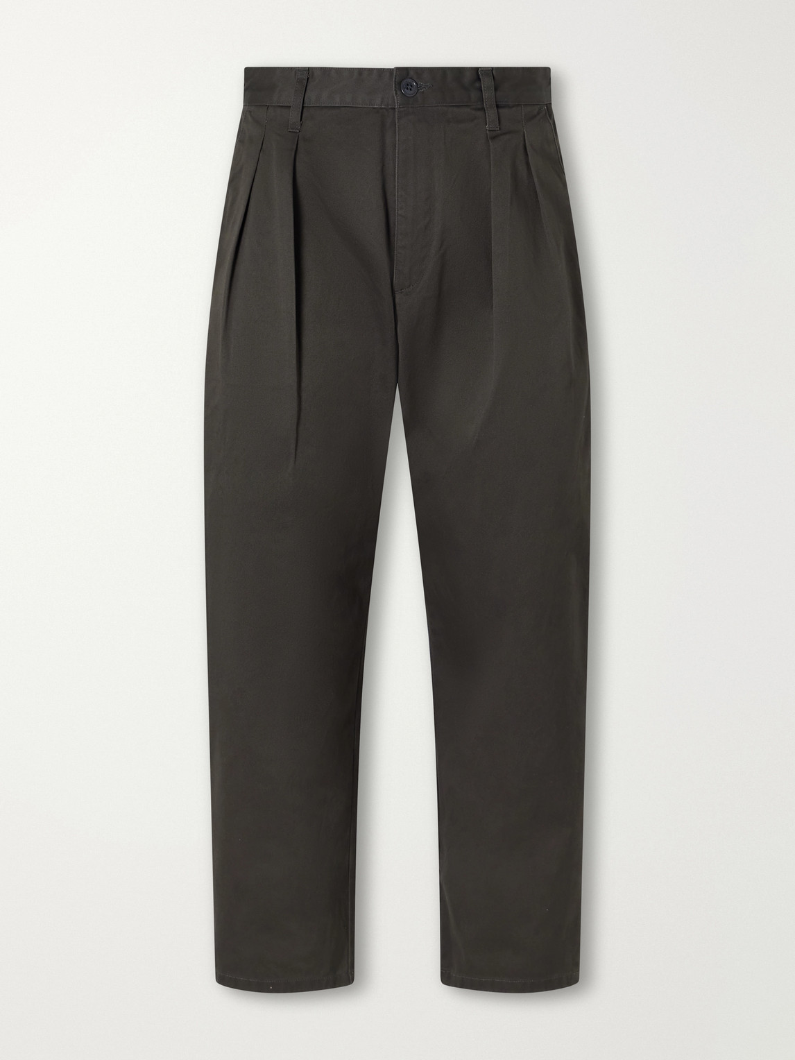 Straight-Leg Pleated Cotton-Twill Trousers