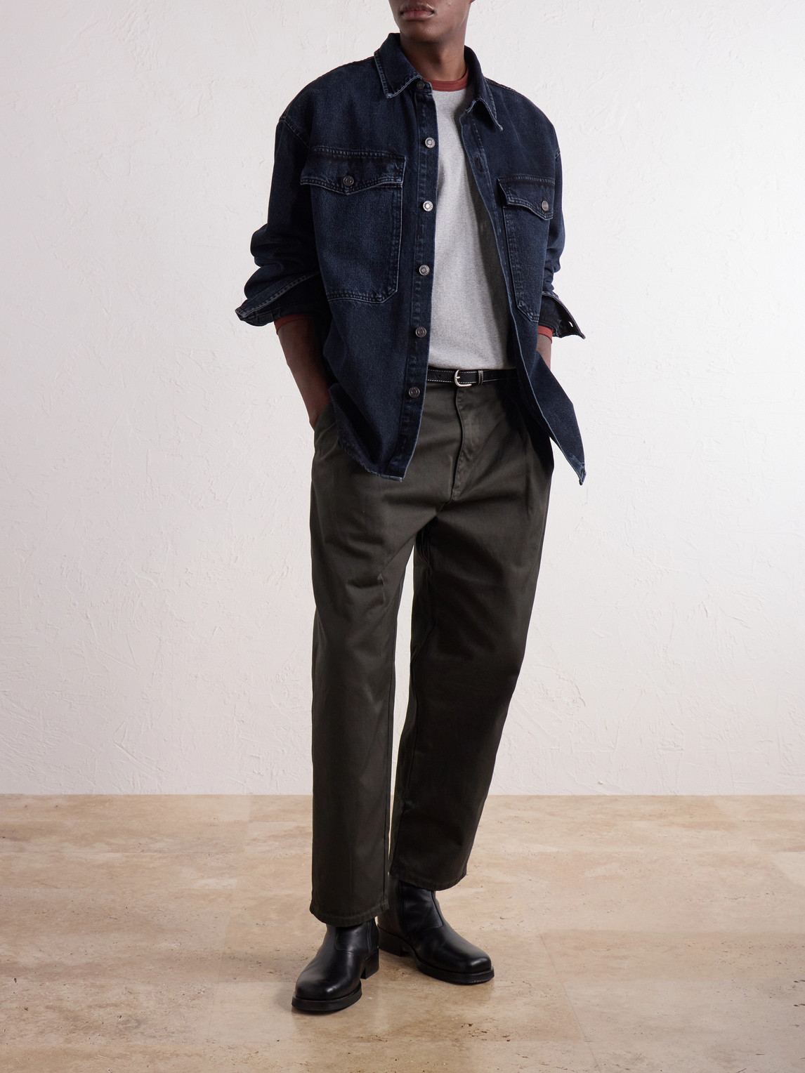 Straight-Leg Pleated Cotton-Twill Trousers