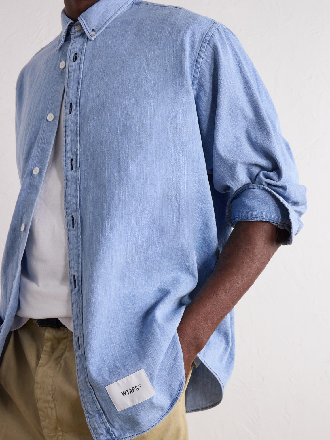 Bd 01 Logo-Appliquéd Stone-Bleach Denim Shirt
