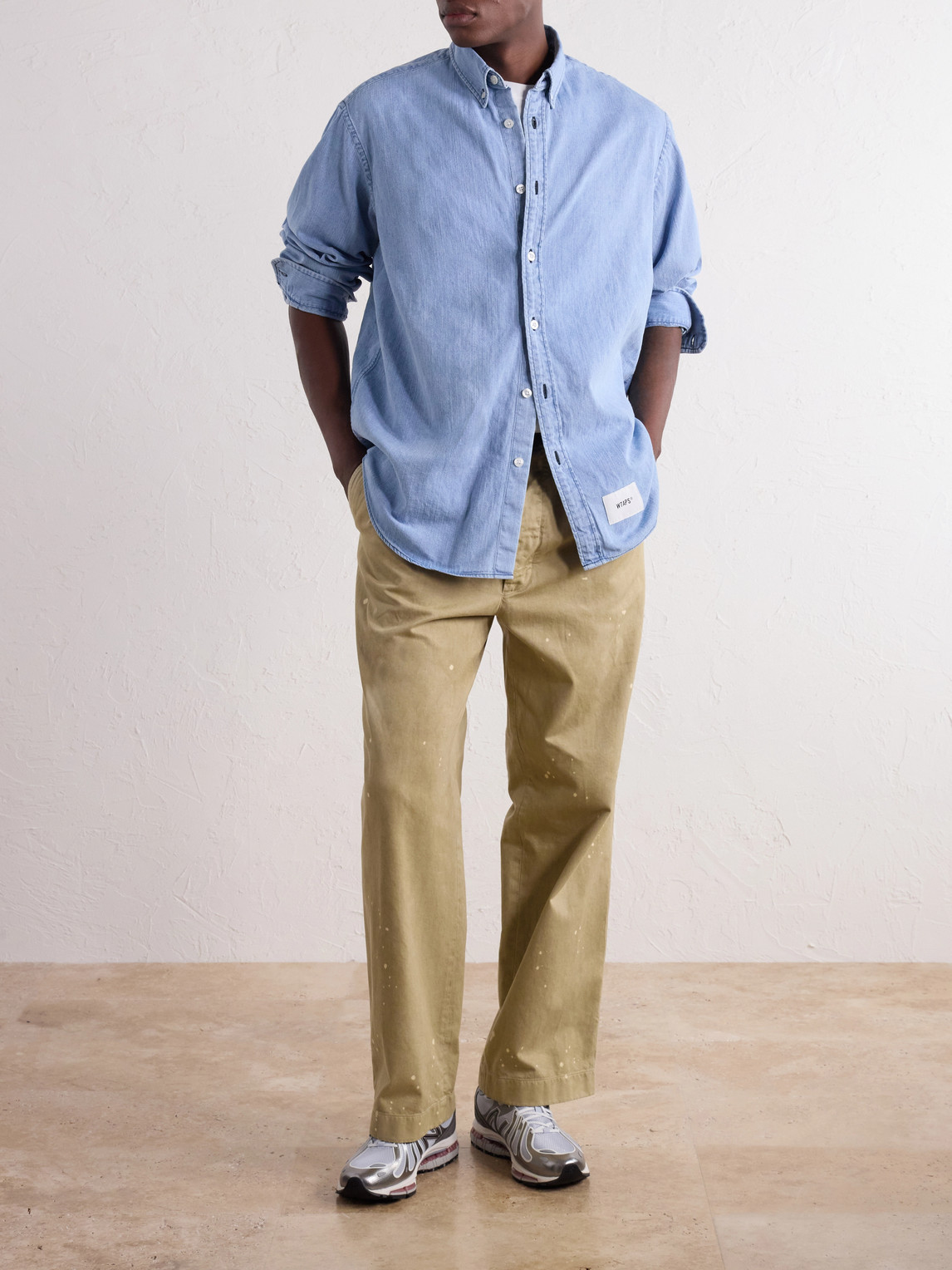 Bd 01 Logo-Appliquéd Stone-Bleach Denim Shirt
