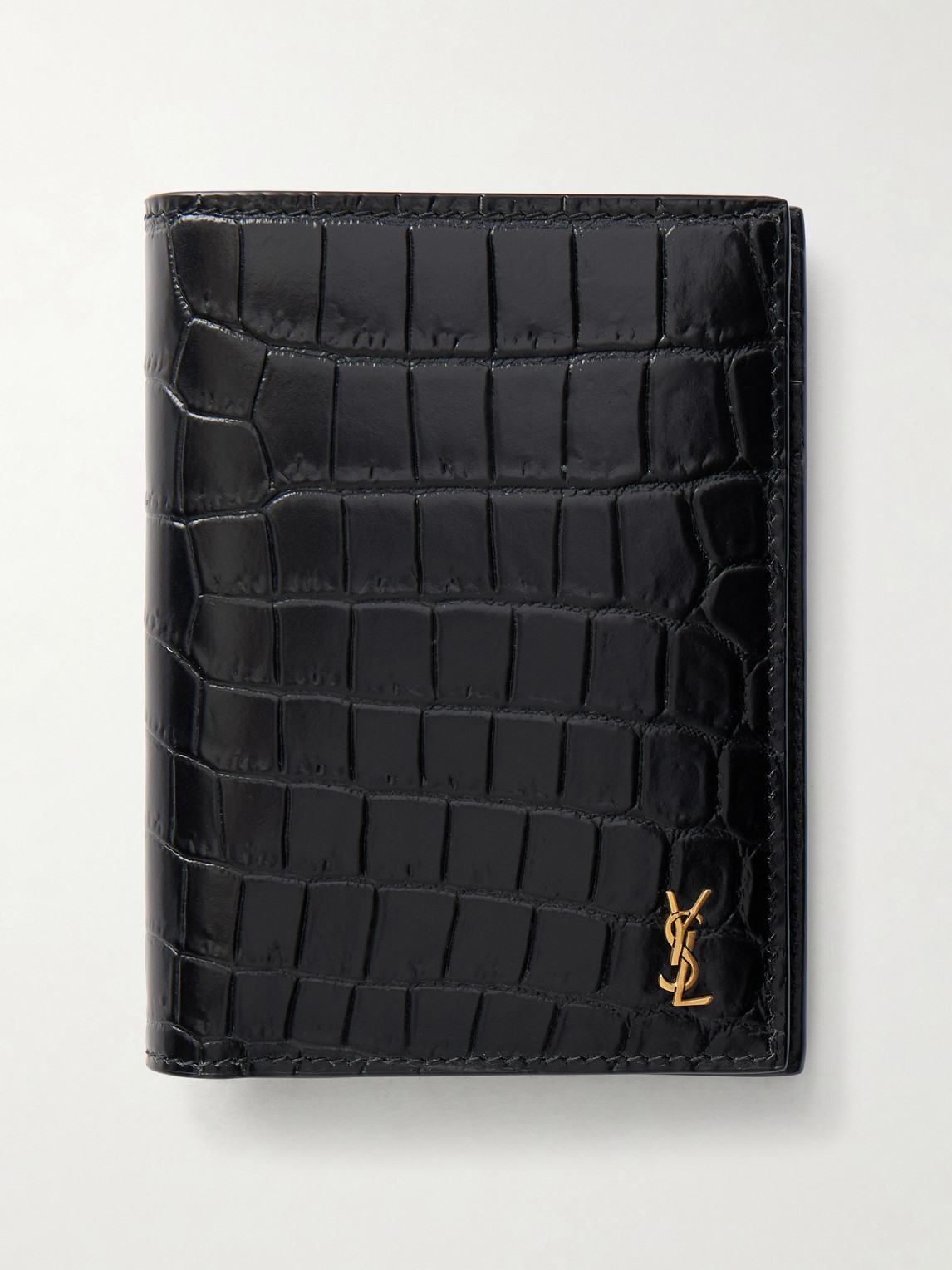 Saint Laurent Tiny Cassandre Logo-appliquéd Croc-effect Leather Bifold Wallet In Red