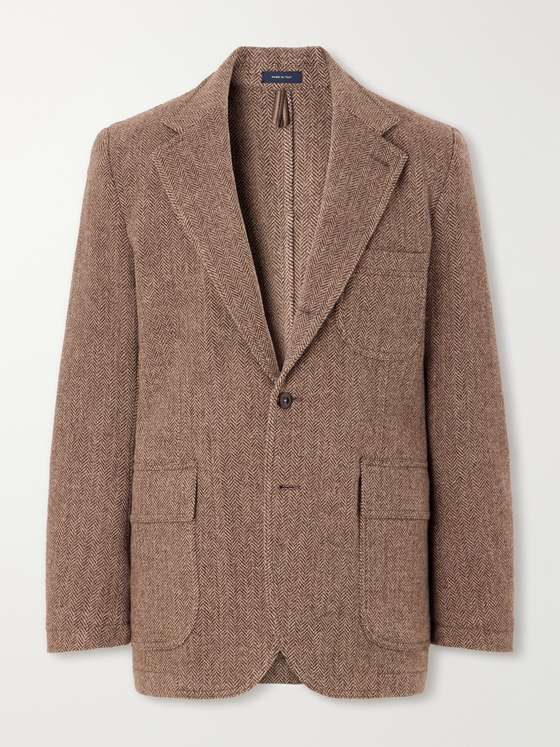 Drakes Games Herringbone Virgin Wool-Tweed Blazer