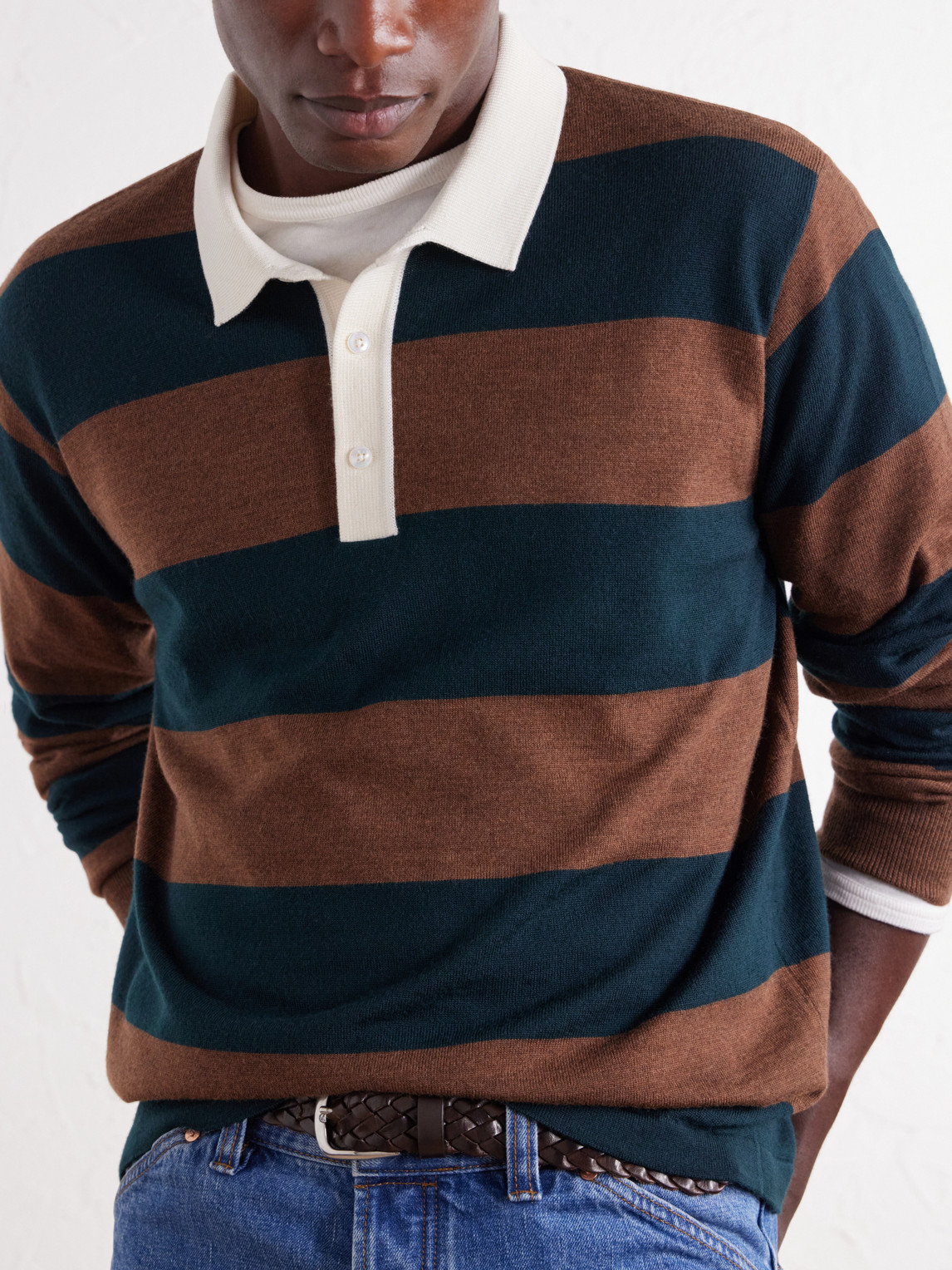 Striped Merino Wool-Jersey Polo Shirt