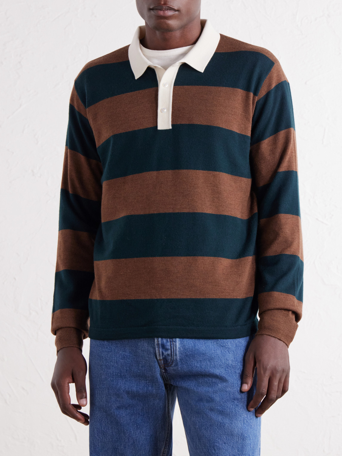 Striped Merino Wool-Jersey Polo Shirt