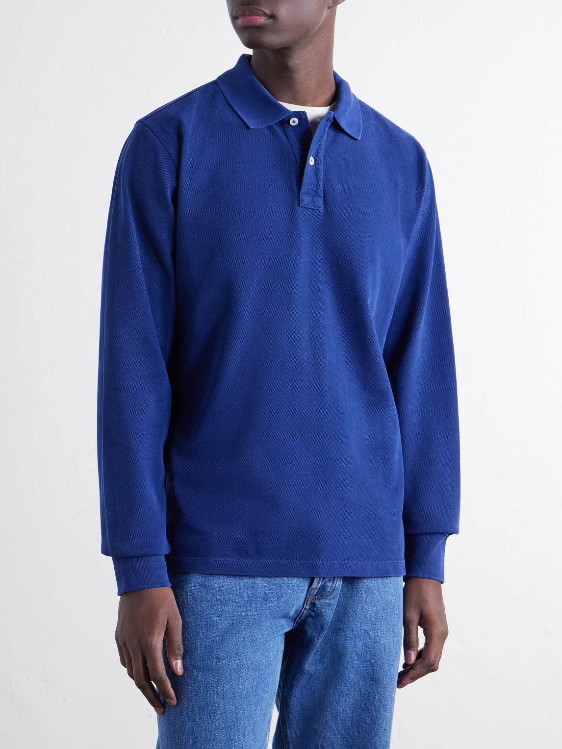 Indigo-Dyed Cotton-Piqué Polo Shirt