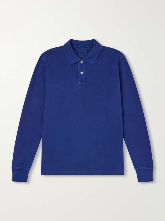 Drakes Indigo-Dyed Cotton-Piqué Polo Shirt