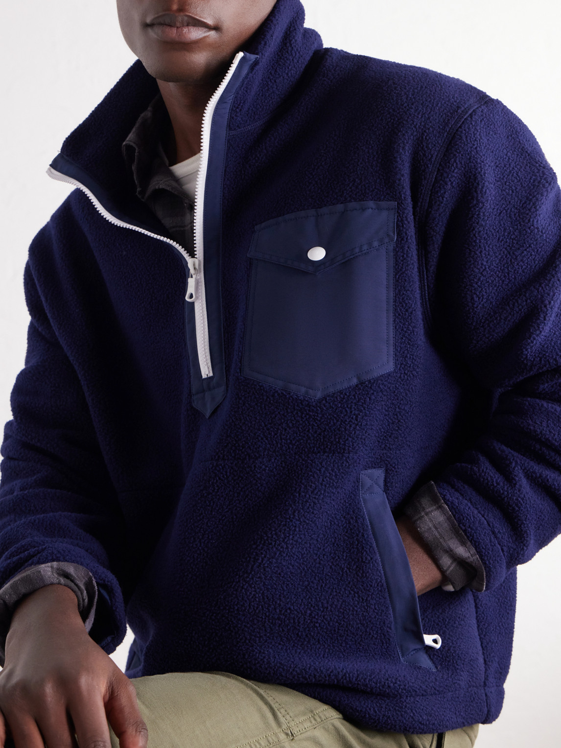 Shell-Trimmed Fleece Half-Zip Jacket