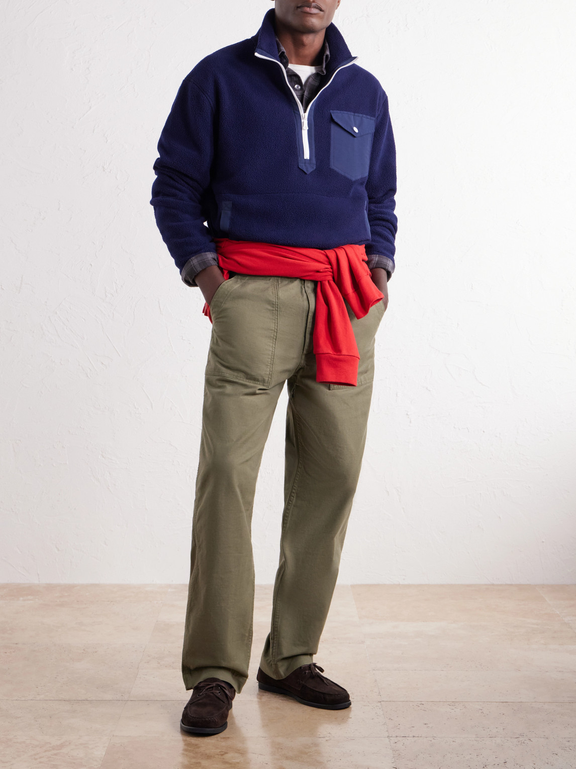 Shell-Trimmed Fleece Half-Zip Jacket