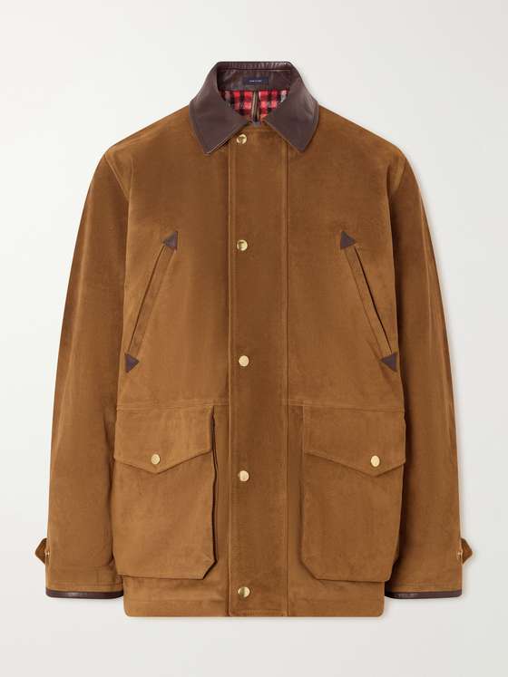 Drakes Leather-Trimmed Suede Jacket