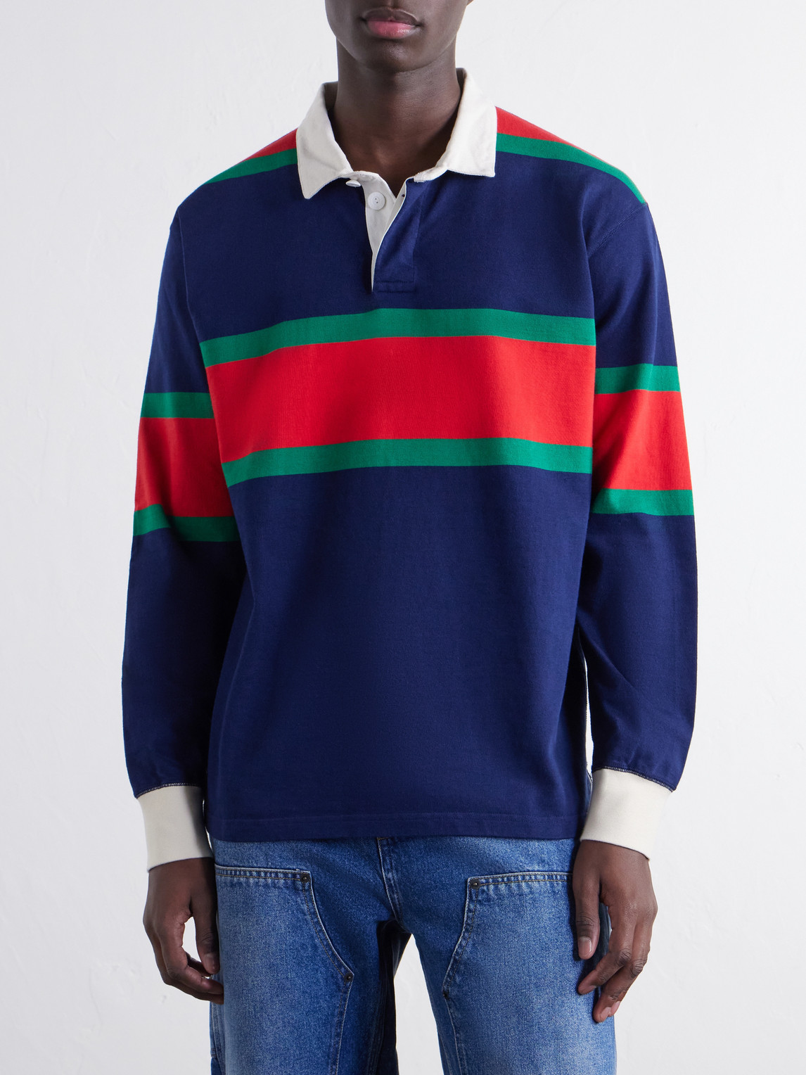 Striped Twill-Trimmed Cotton-Jersey Polo Shirt