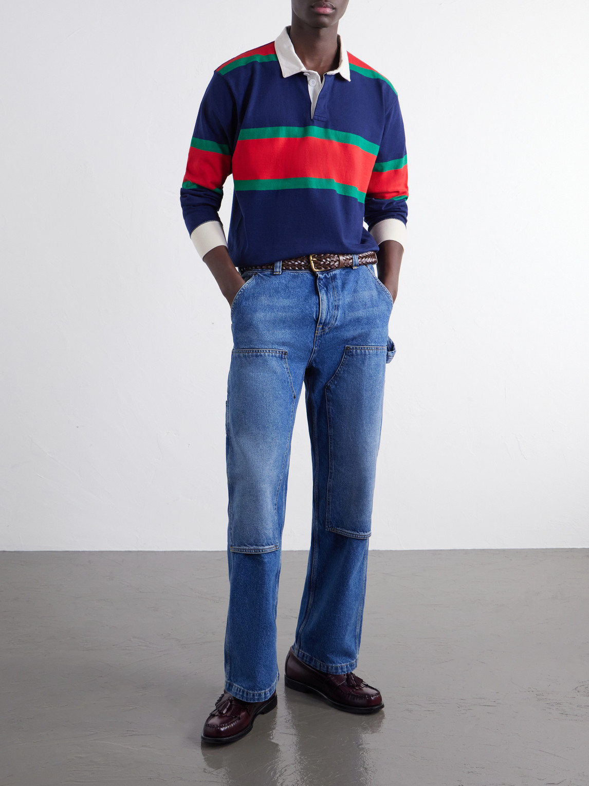 Striped Twill-Trimmed Cotton-Jersey Polo Shirt