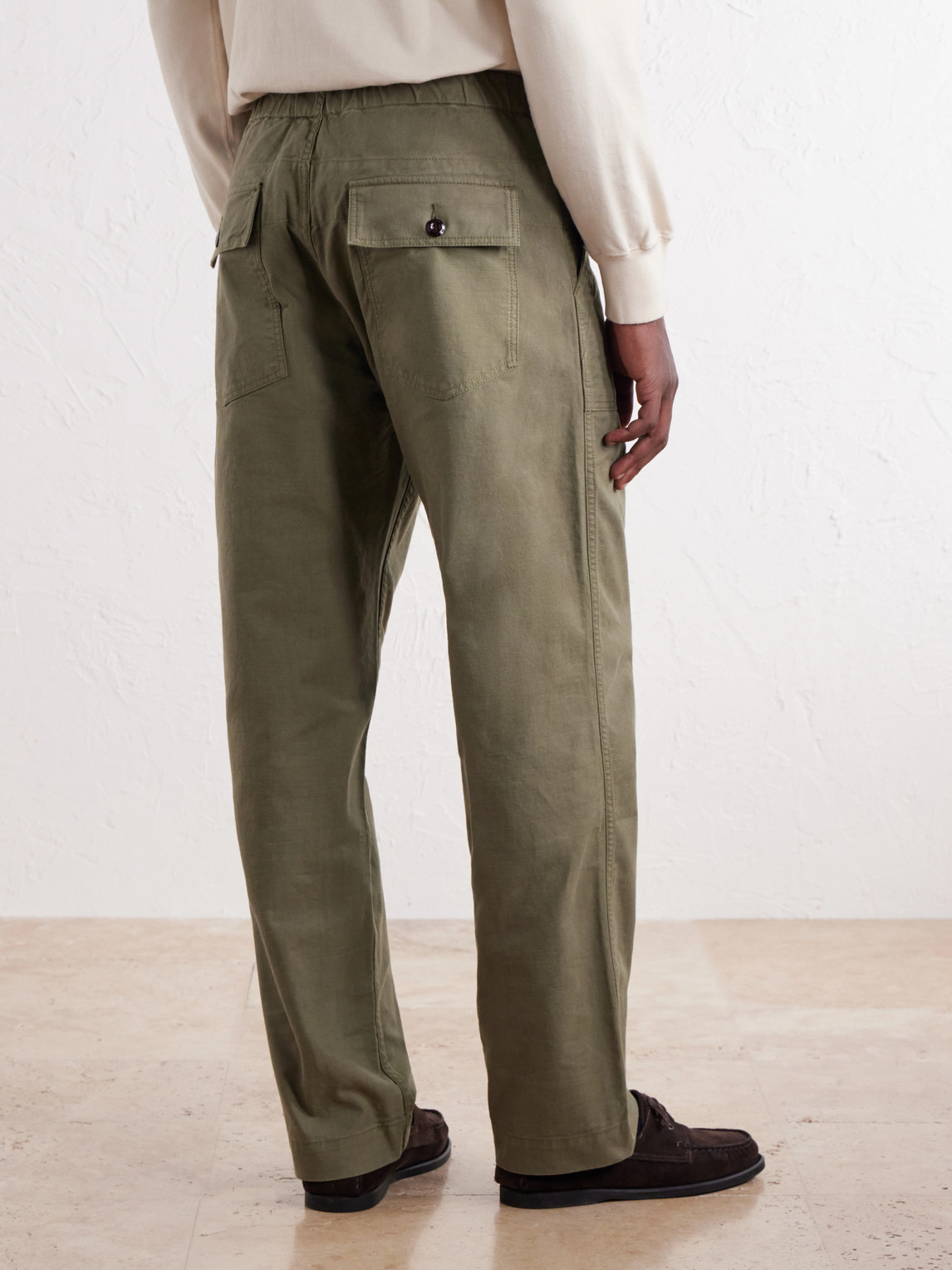 Straight-Leg Drawstring Cotton-Twill Trousers
