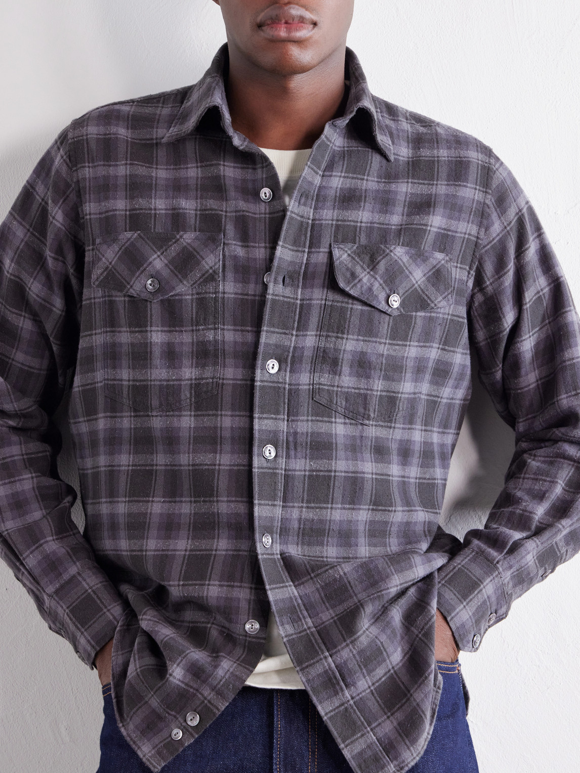 Checked Cotton And Silk-Blend Twill Shirt