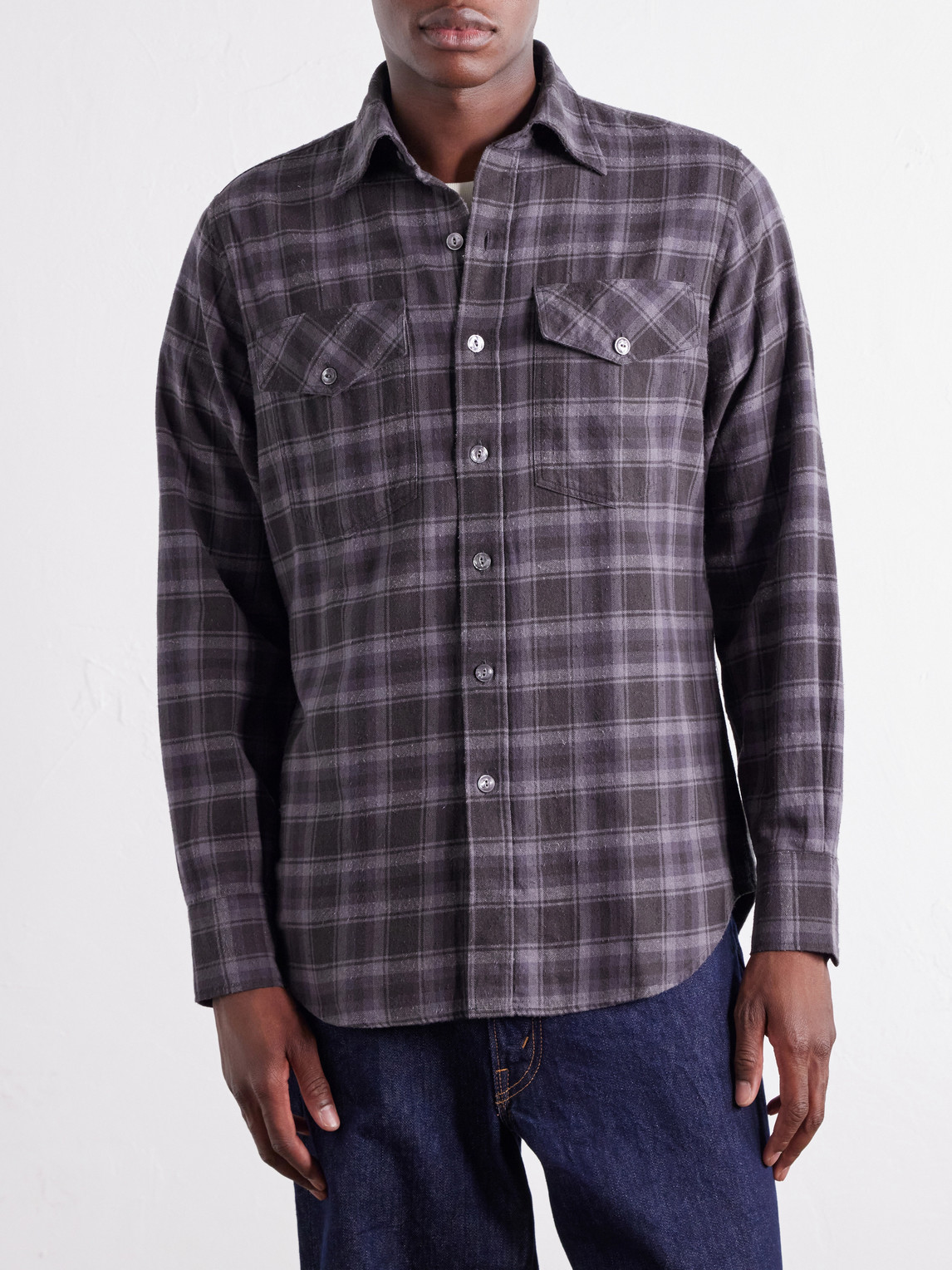 Checked Cotton And Silk-Blend Twill Shirt