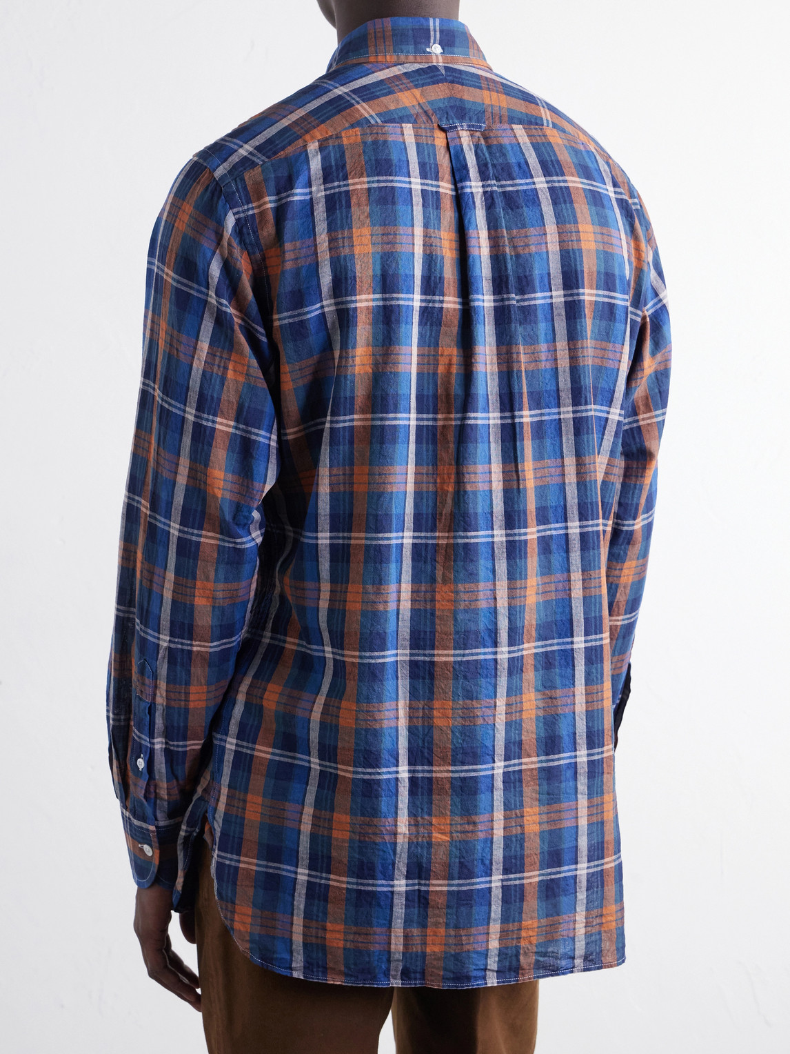 Button-Down Collar Checked Woven Cotton Shirt