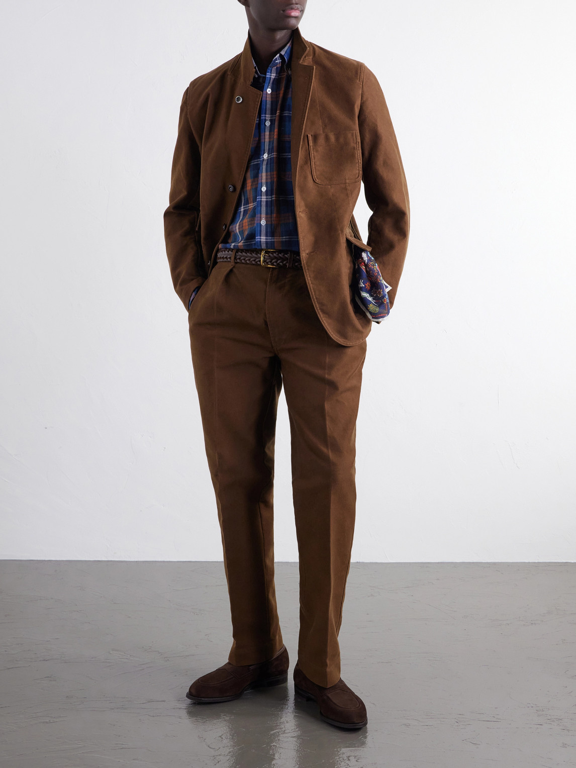 Button-Down Collar Checked Woven Cotton Shirt