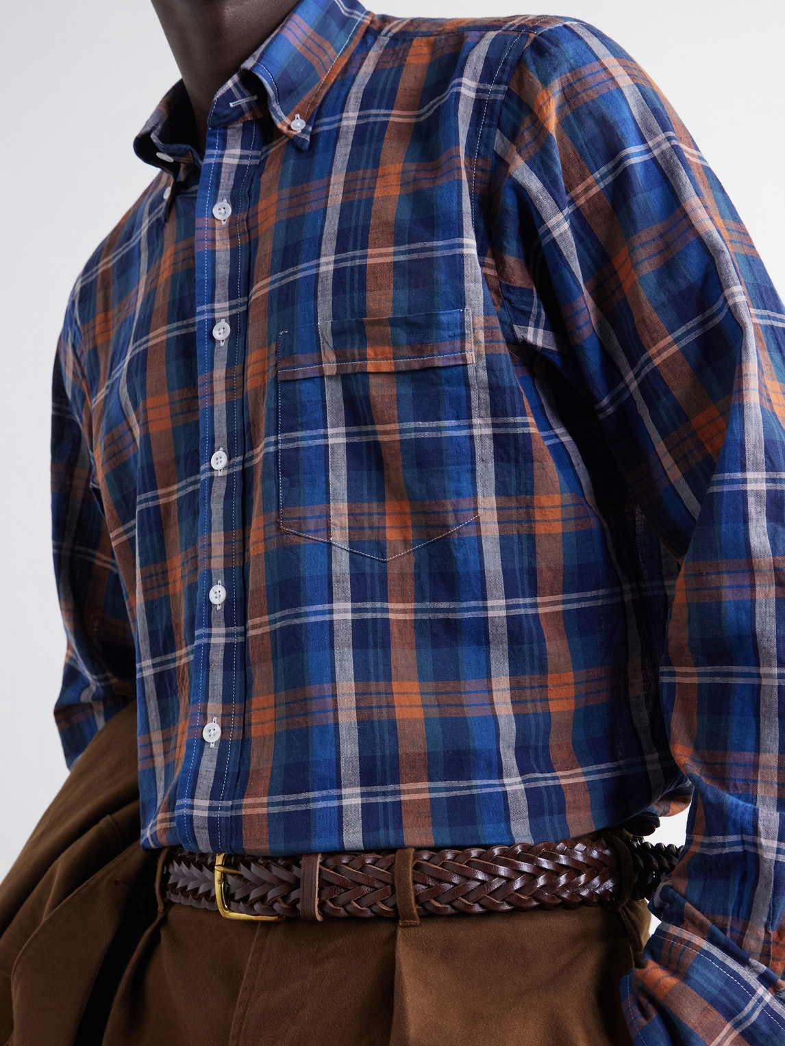 Button-Down Collar Checked Woven Cotton Shirt