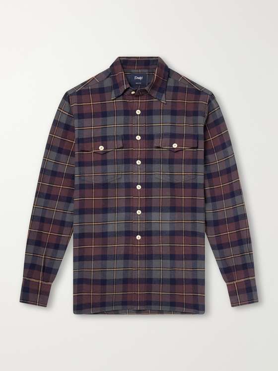Drakes Brushed Checked Cotton-Flannel Shirt