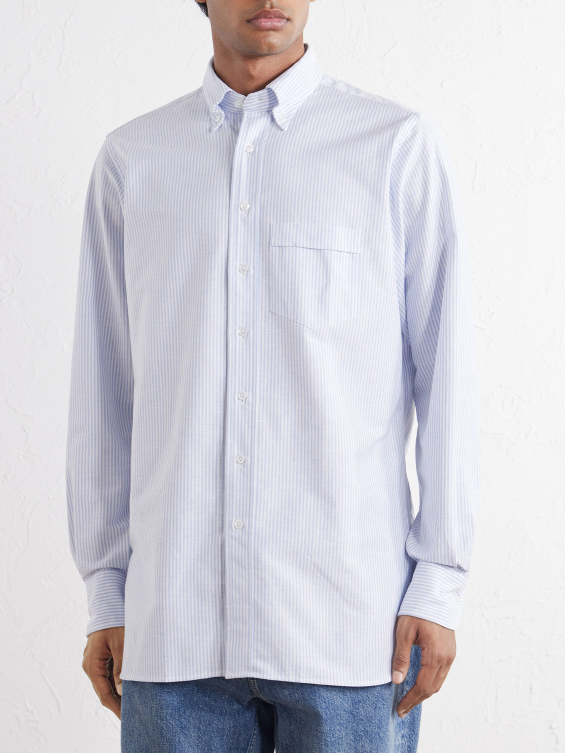 Button-Down Collar Striped Cotton Oxford Shirt