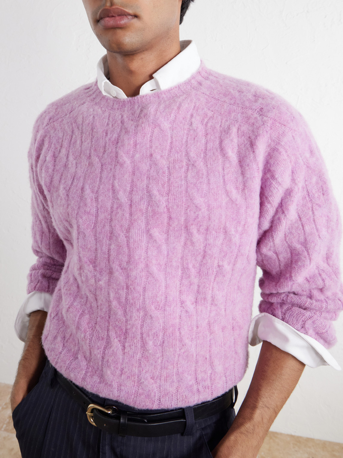Cable-Knit Brushed Sweater