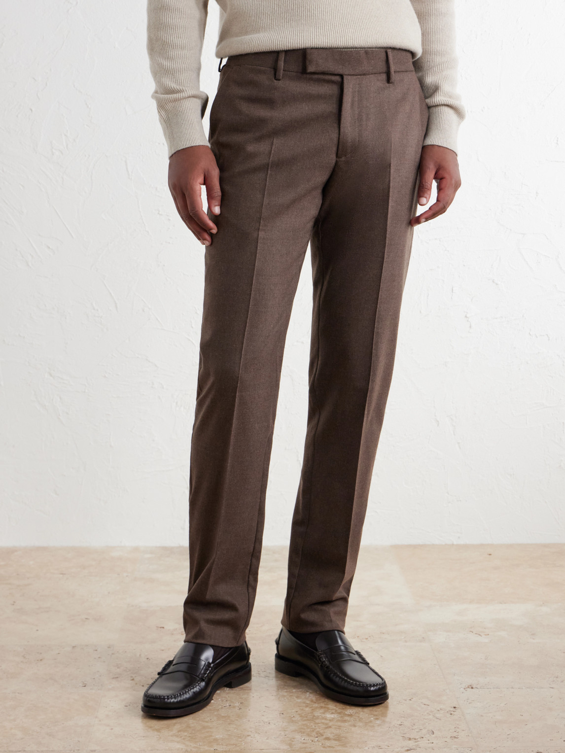 Straight-Leg Stretch Wool-Blend Flannel Trousers