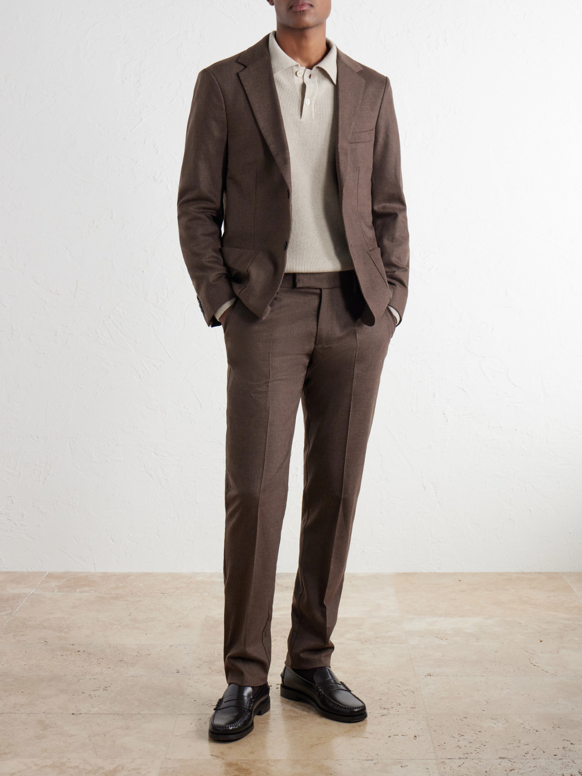 Straight-Leg Stretch Wool-Blend Flannel Trousers
