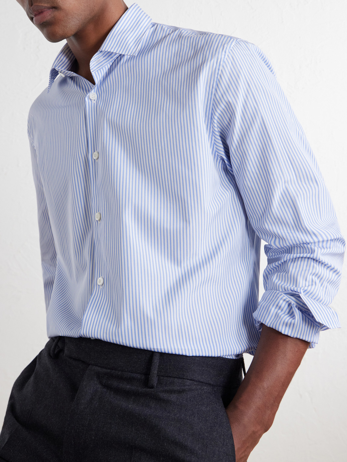 Striped Classic-Collar Cotton-Poplin Shirt