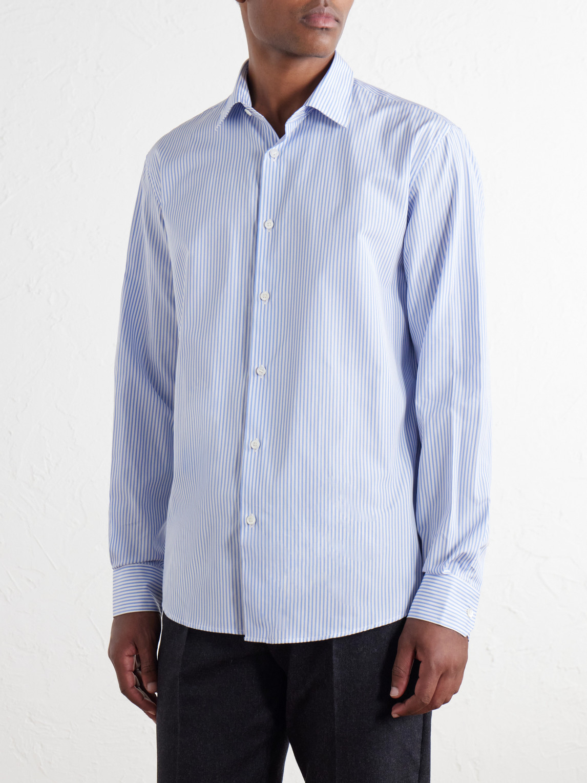 Striped Classic-Collar Cotton-Poplin Shirt