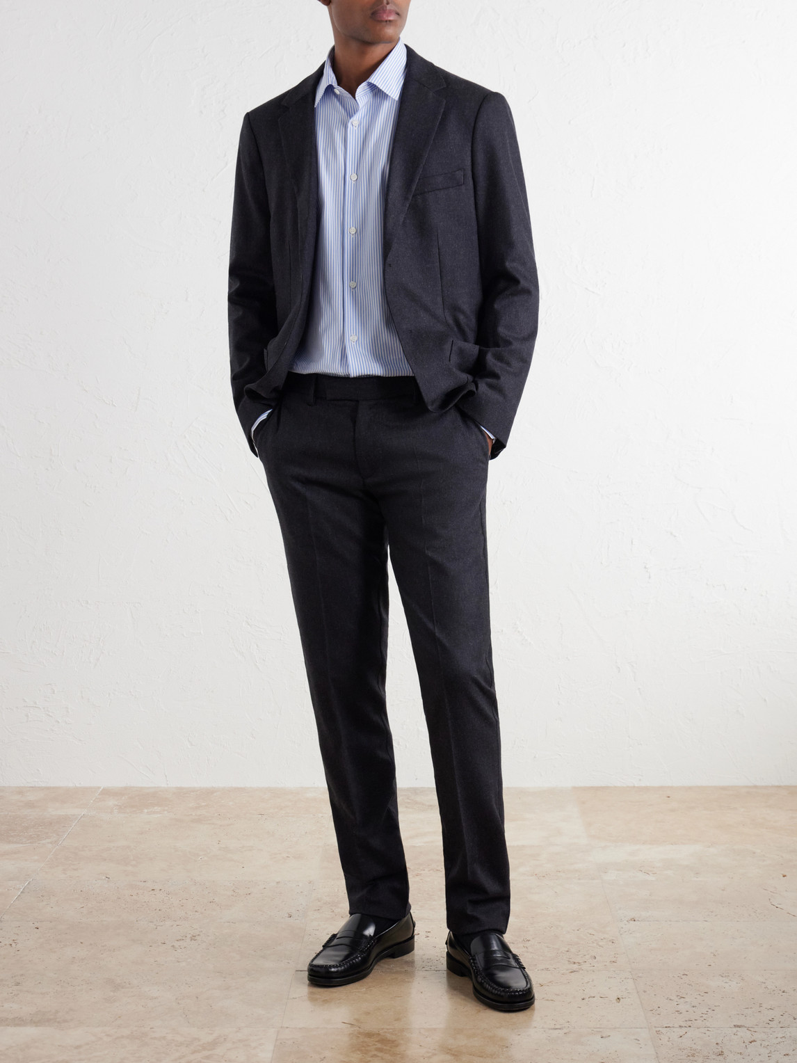 Straight-Leg Stretch Wool-Blend Flannel Trousers