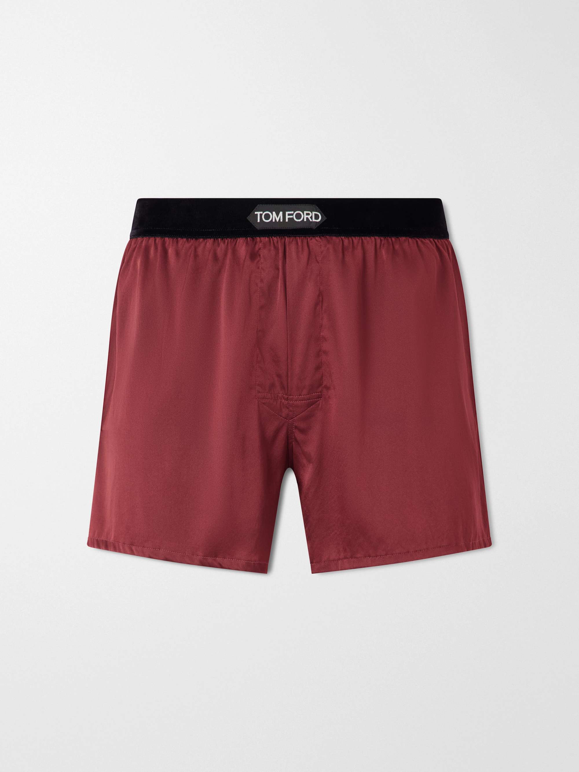 TOM FORD Velvet-Trimmed Stretch-Silk Satin Boxer Shorts