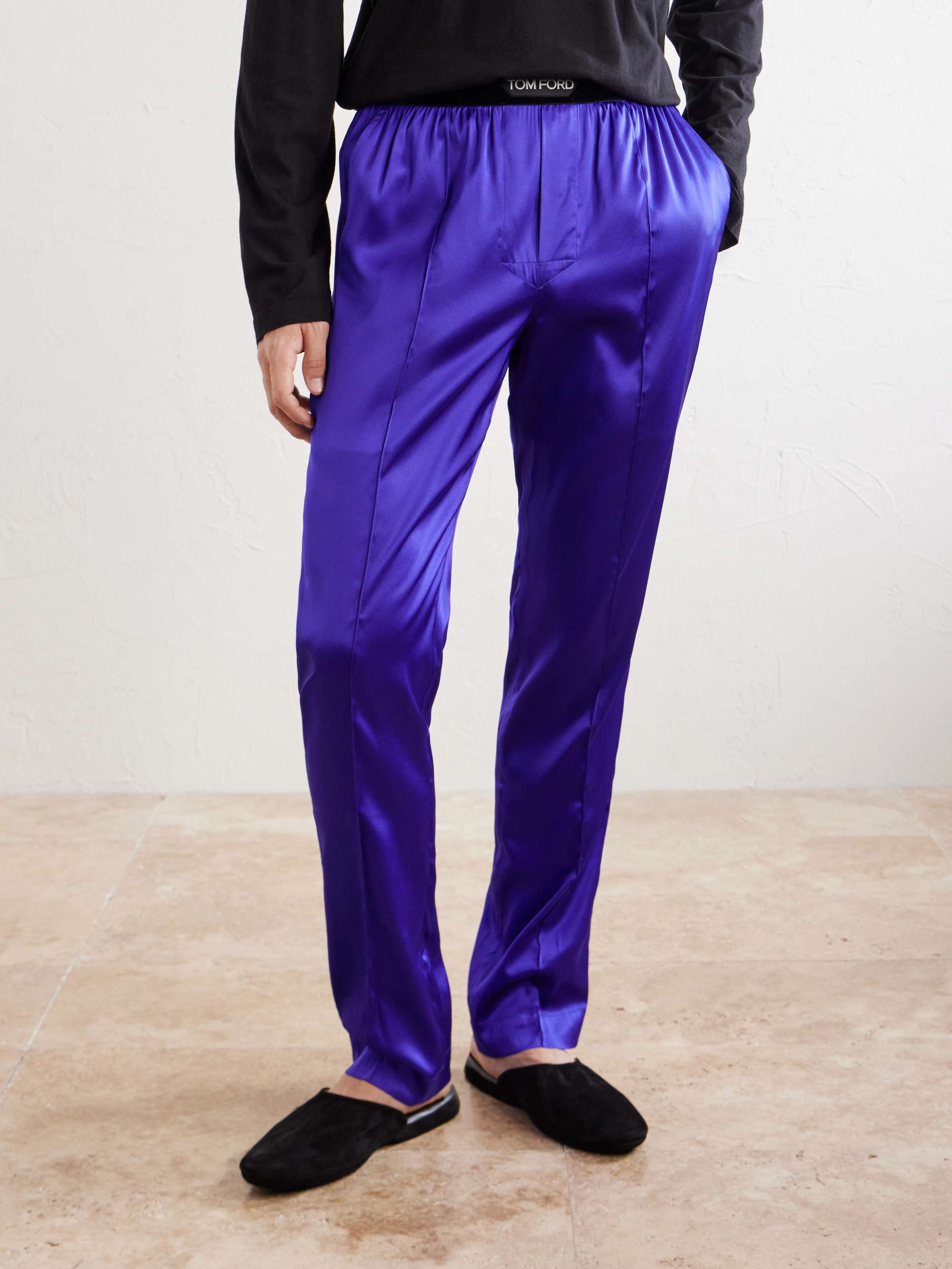 TOM FORD Velvet-Trimmed Stretch-Silk Satin Pyjama Trousers
