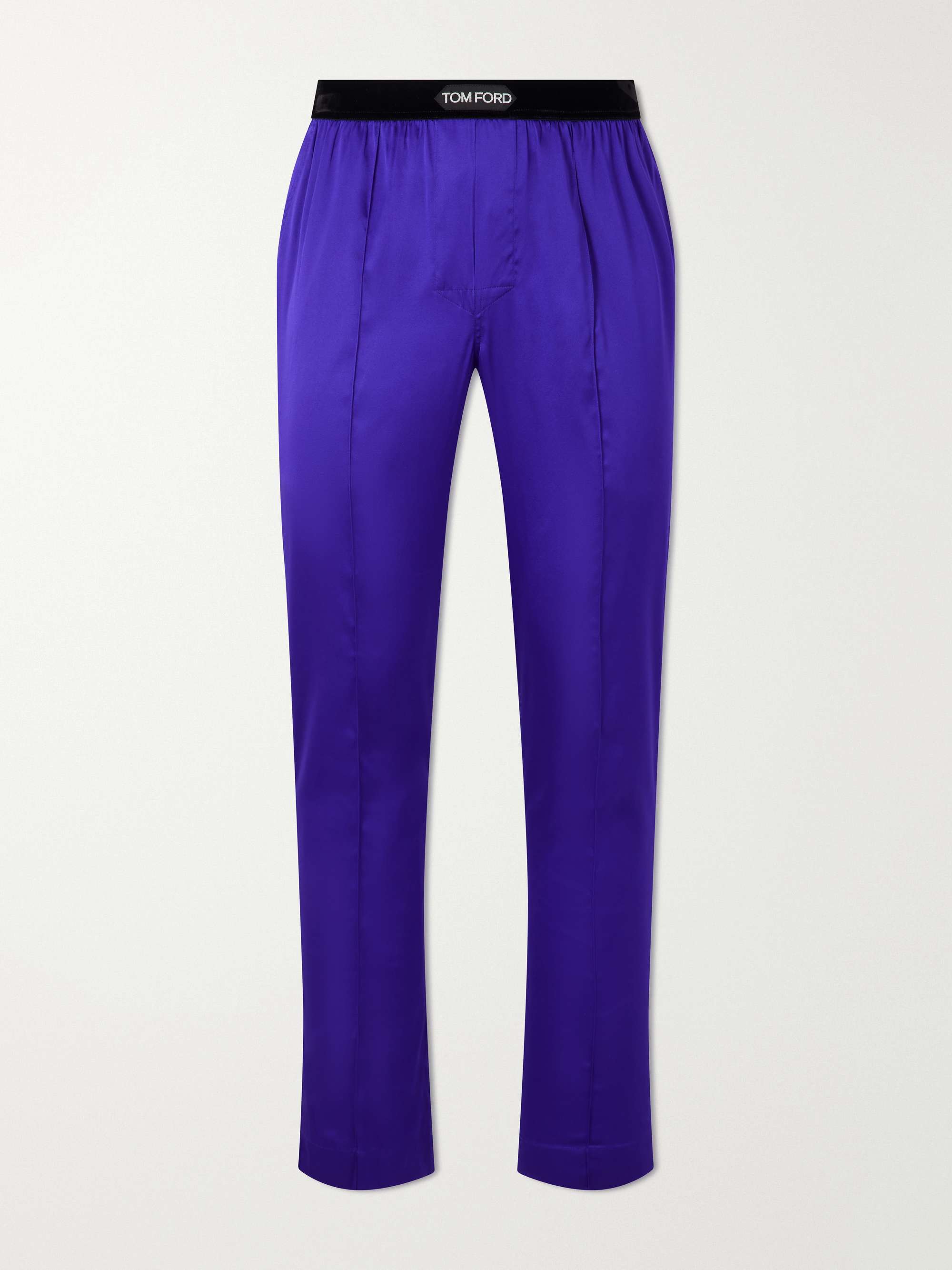 TOM FORD Velvet-Trimmed Stretch-Silk Satin Pyjama Trousers