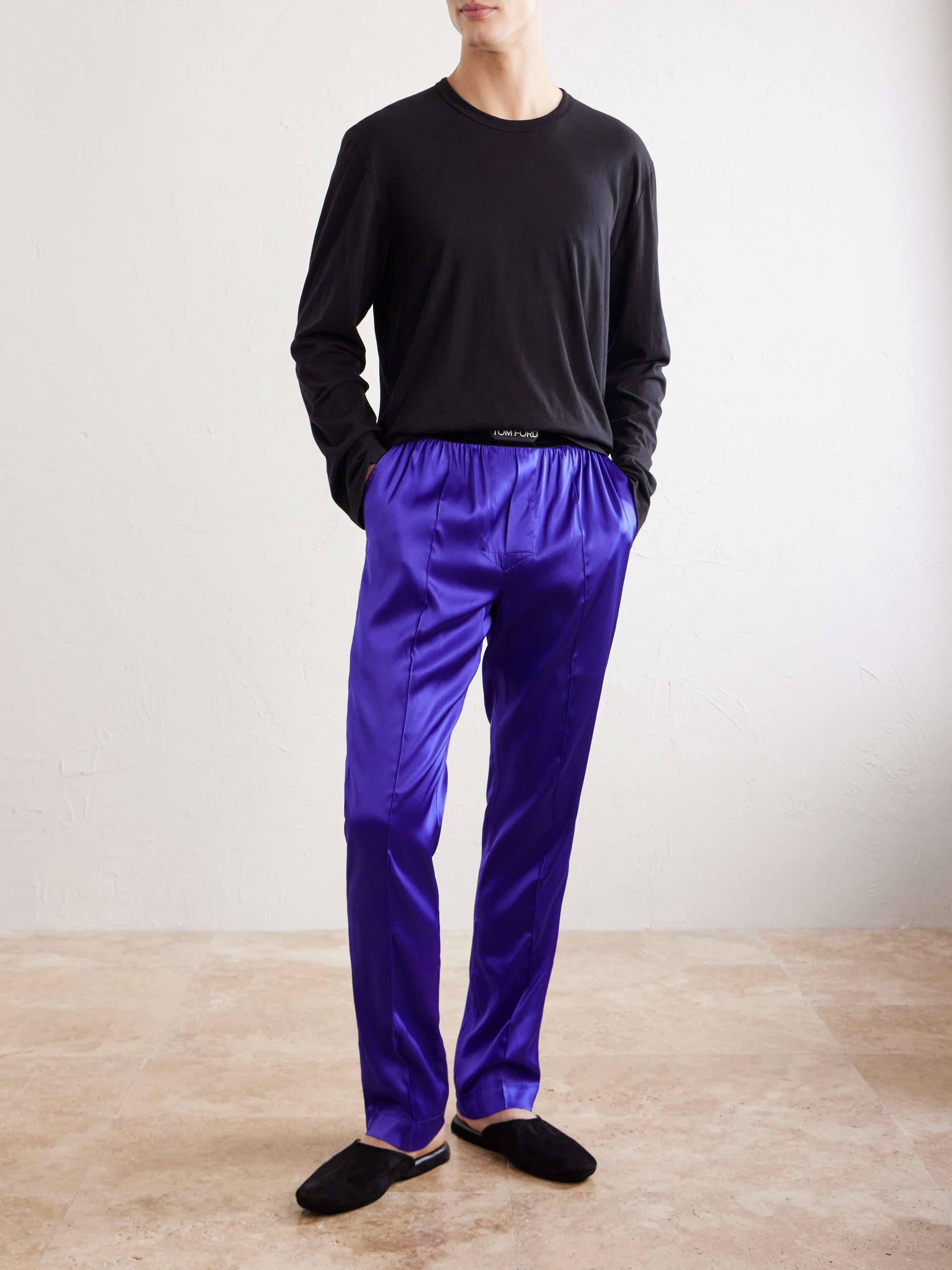 TOM FORD Velvet-Trimmed Stretch-Silk Satin Pyjama Trousers