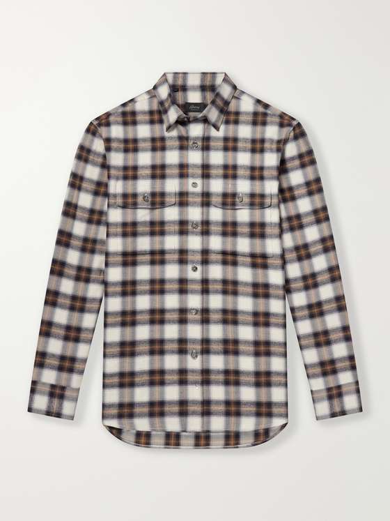 Brioni Checked Cotton-Flannel Shirt