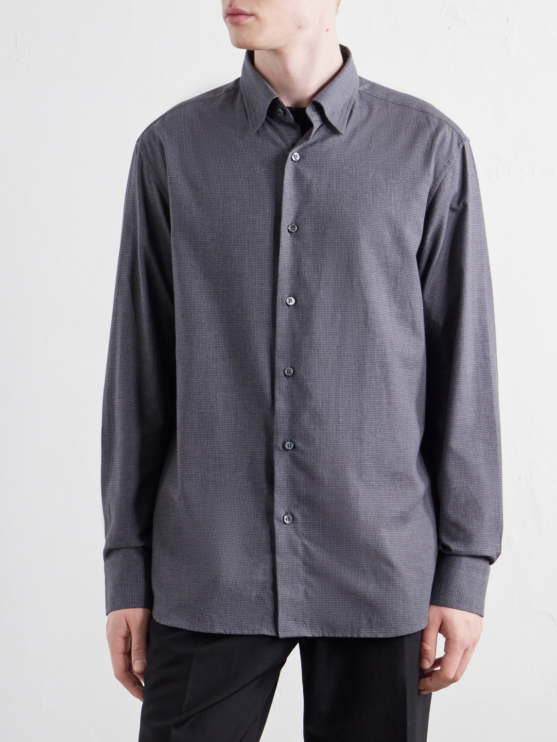 Houndstooth Cotton-Woven Shirt