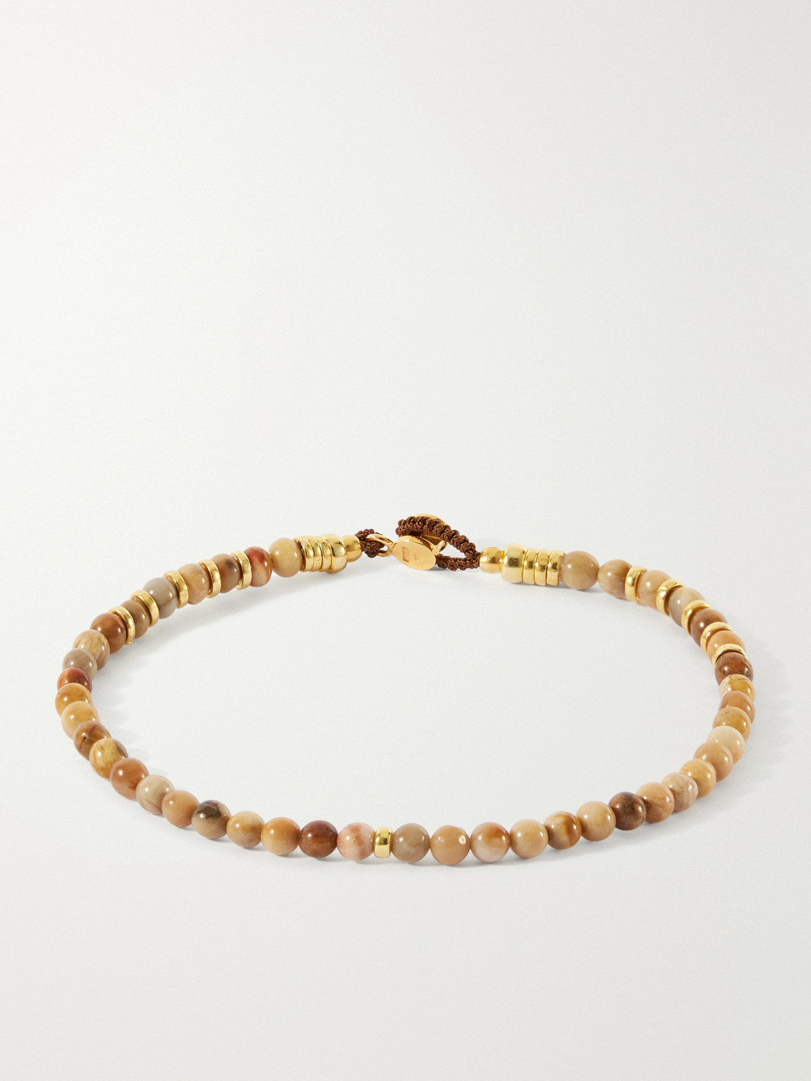 Mikia Circle 4 Gold-plated Sterling Silver Petrified Wood Beaded Bracelet In Brown