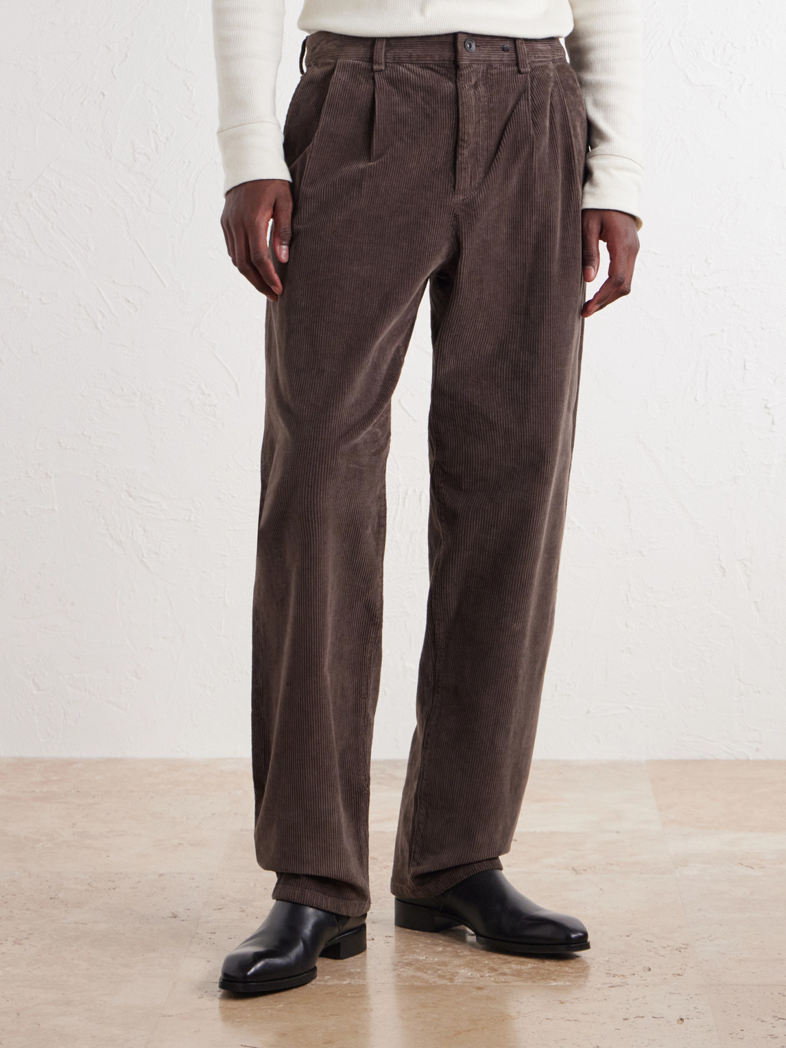 Wide-Leg Pleated Cotton-Blend Corduroy
