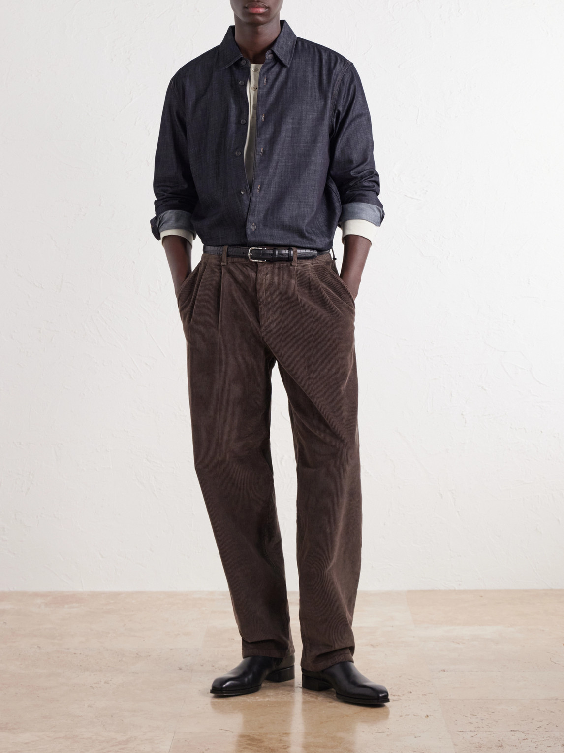 Wide-Leg Pleated Cotton-Blend Corduroy