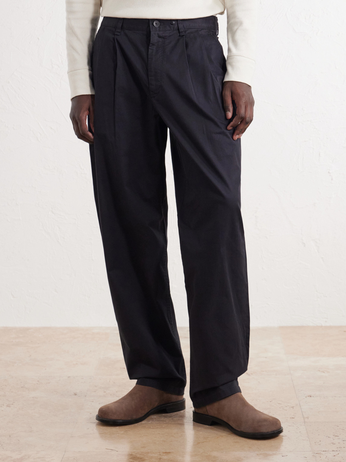 Wide-Leg Pleated Stretch Cotton-Twill Trousers