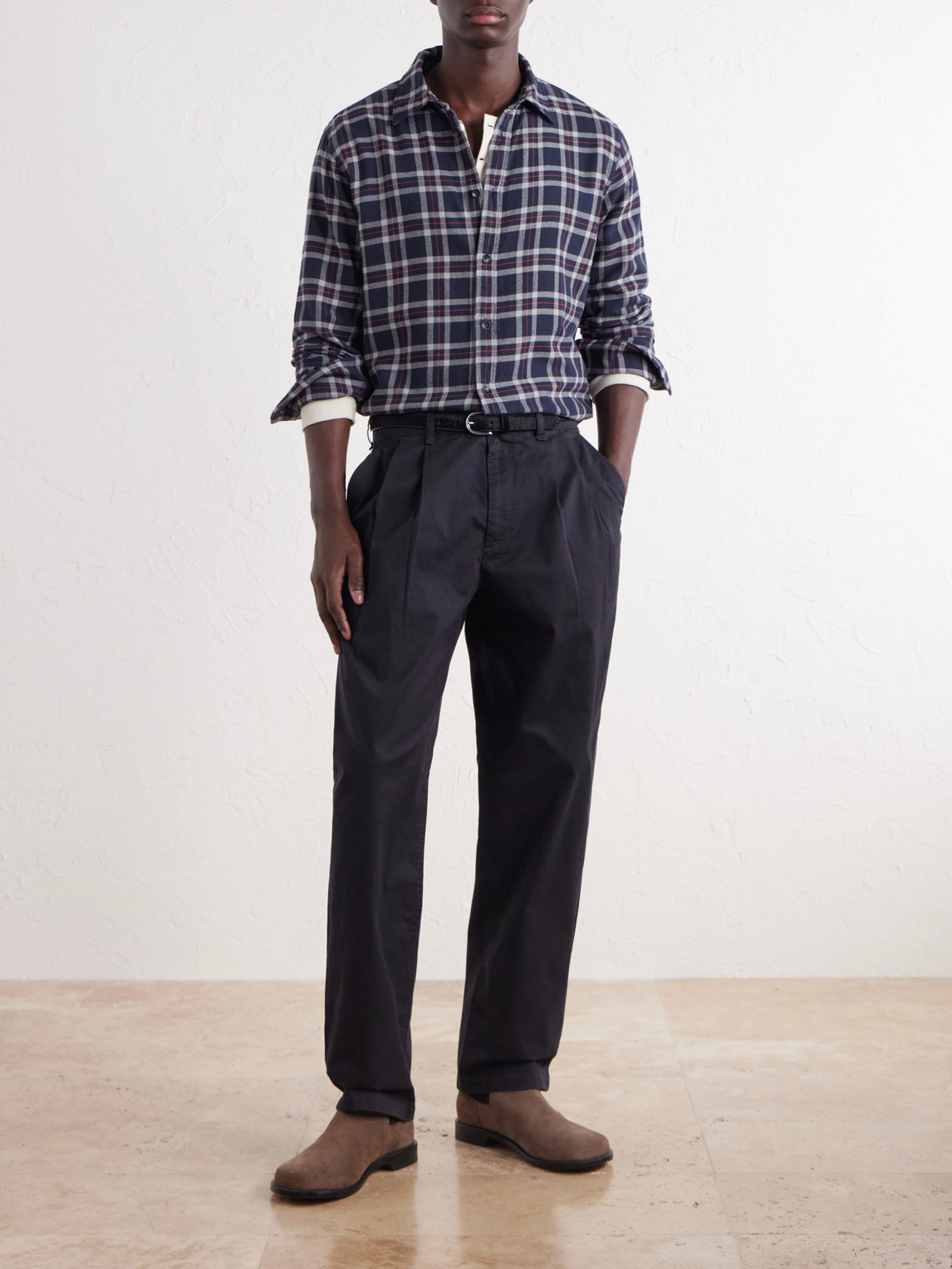 Wide-Leg Pleated Stretch Cotton-Twill Trousers