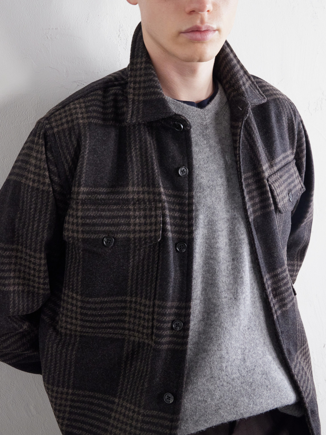 Austin Prince Of Wales Checked Wool-Blend Overshirt