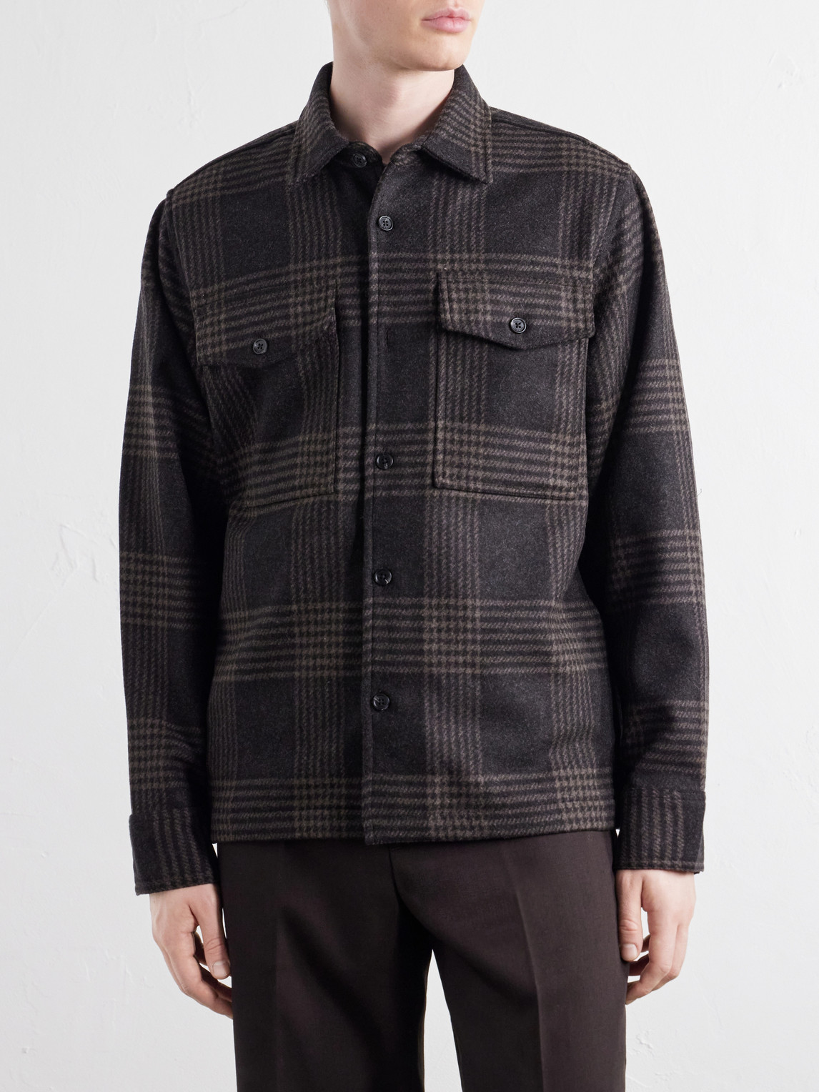Austin Prince Of Wales Checked Wool-Blend Overshirt