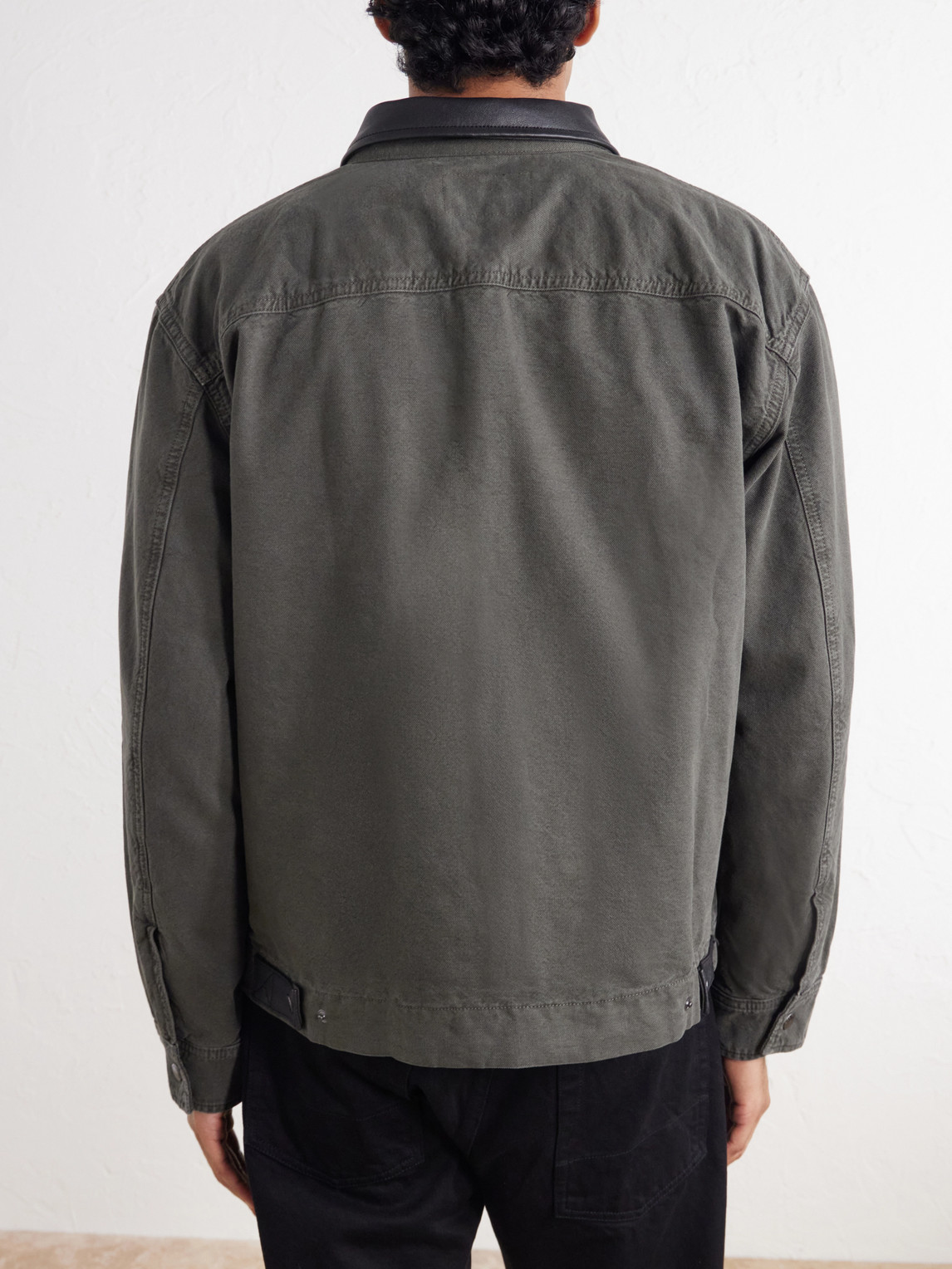 Leather-Trimmed Cotton-Canvas Jacket