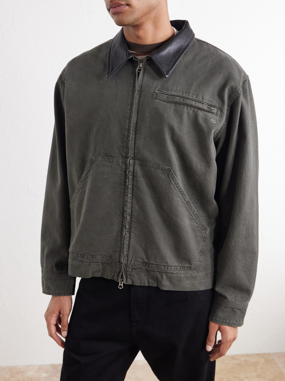 Leather-Trimmed Cotton-Canvas Jacket