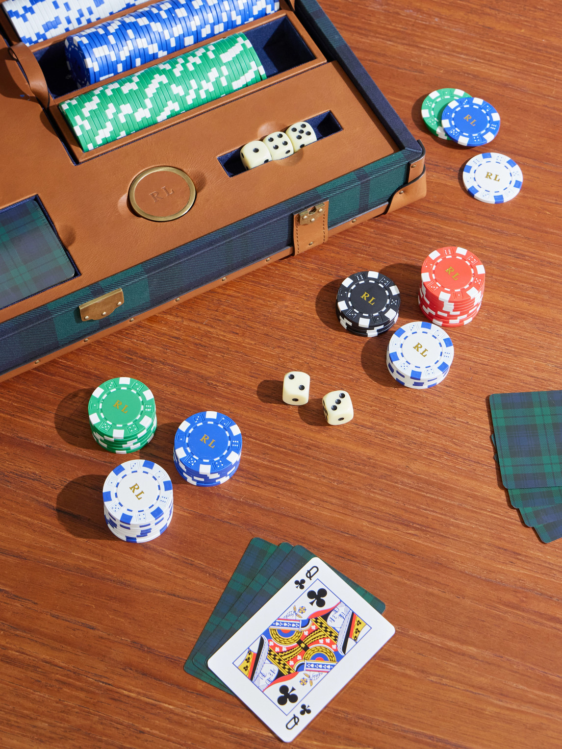 Sawyer Leather-Trimmed Checked Canvas Poker Set — 2
