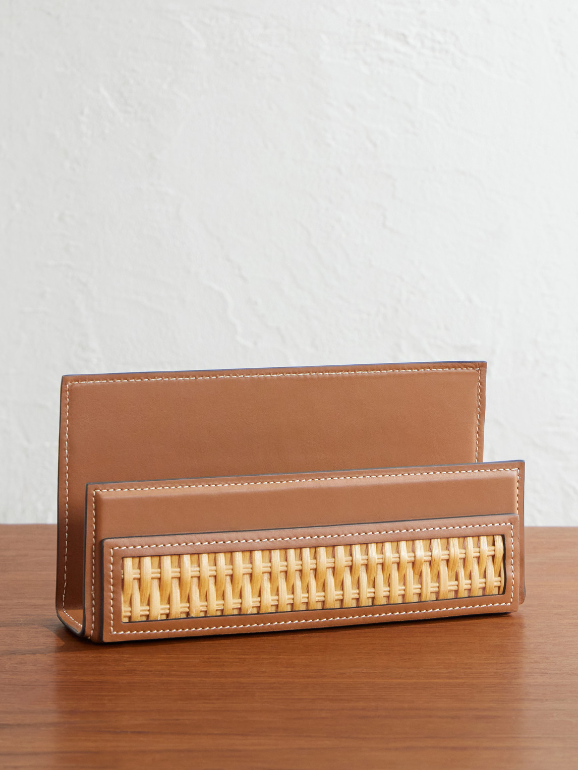 Ralph Lauren Bailey Woven Leather Letter Rack In Brown