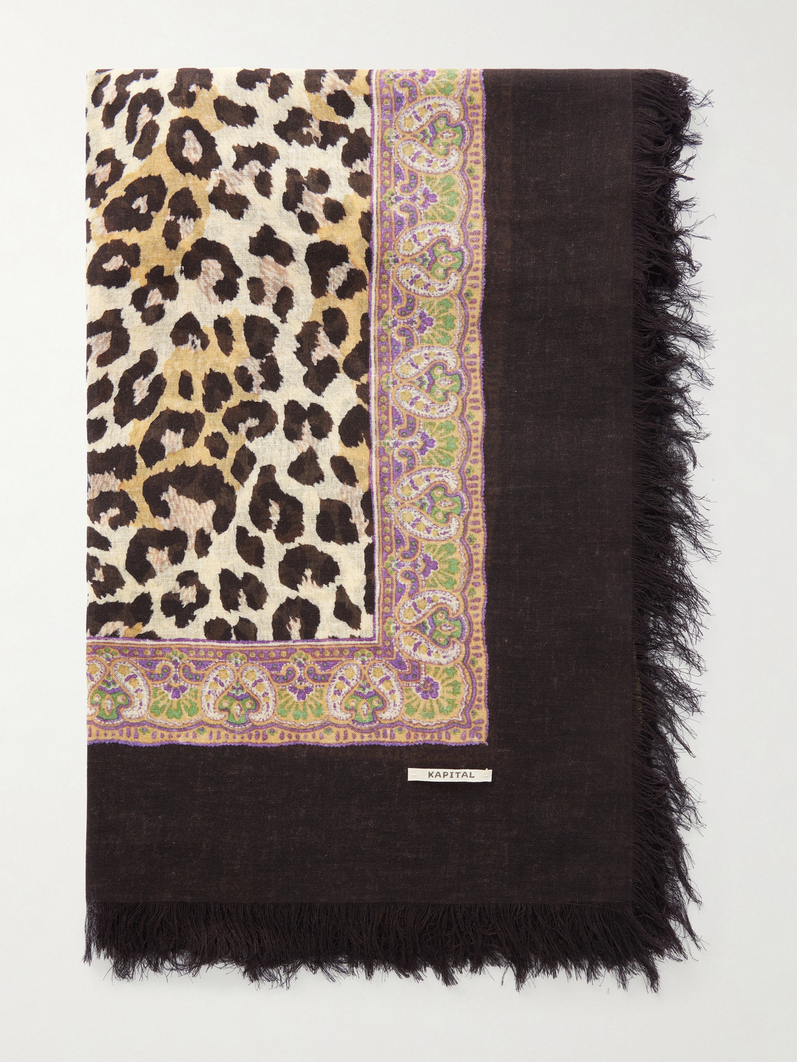 Kapital Fringed Printed Gauze Scarf In Brown