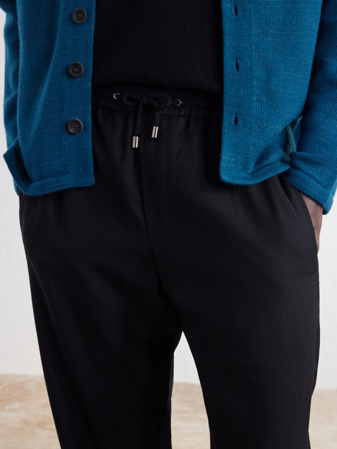 Straight-Leg Cashmere-Twill Drawstring Trousers