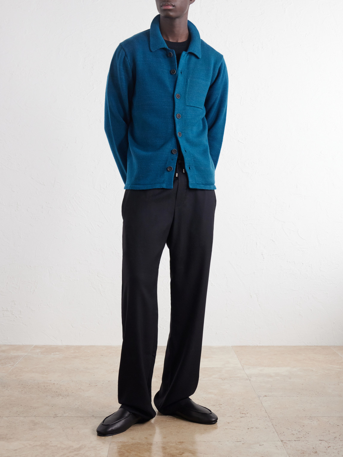 Straight-Leg Cashmere-Twill Drawstring Trousers